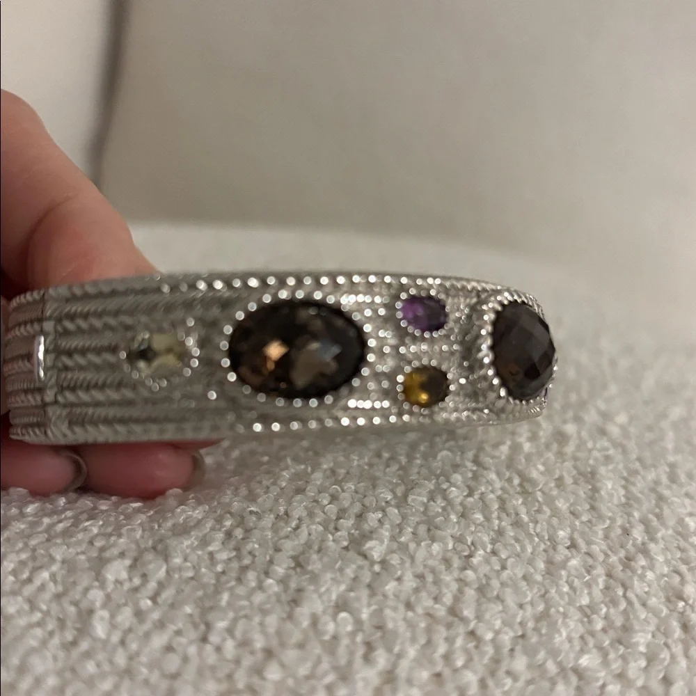 Judith Ripka Silver Gemstone Cuff Bracelet - Smoky Quartz, Amethyst, Citrine - Picture 5 of 6